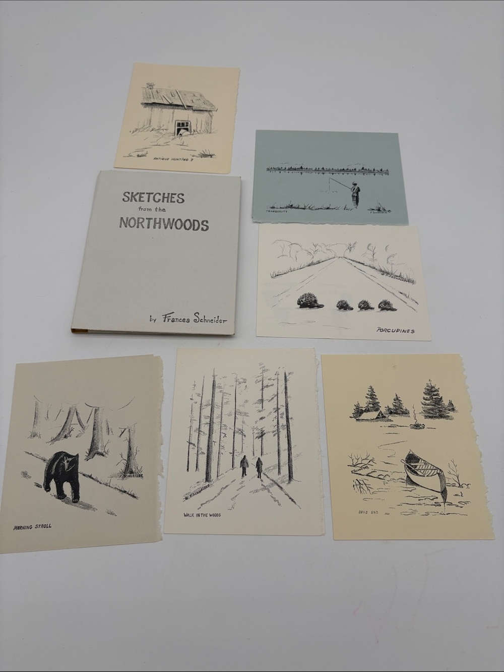 Lot of 6 Blank Cards Sketches from the Northwoods by Frances Schneider